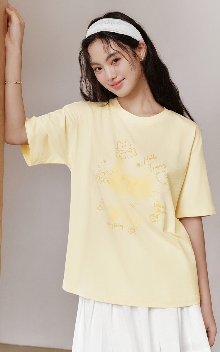 Semir Women's Summer Short Sleeve T-Shirt Mid-Length Loose Cartoon Print Cute Niche Top 10A326100004 2026 2