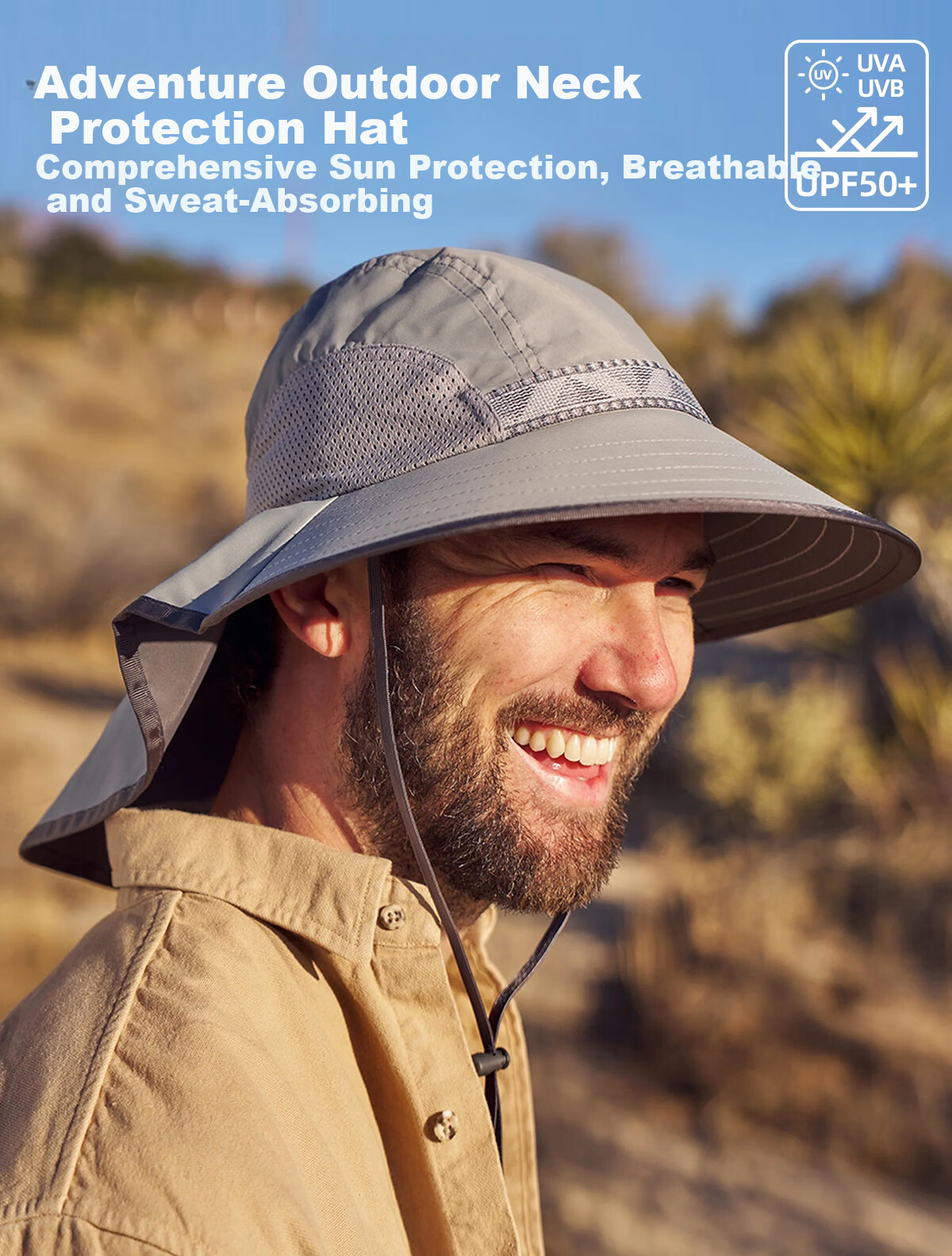 SUNDAY AFTERNOONS Adult Unisex Outdoor Sun Protection Hat with Wide Brim and Neck Flap, Light Gray, Size L 1
