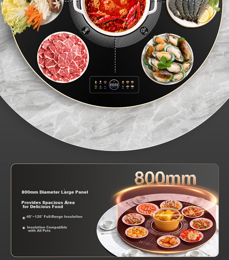Triangle Warm Dish Board Food Warmer Heating Plate Household Multifunctional Dining Table Turntable Electric Heating Plate Heating Pad 60cm + Manual Turntable 10