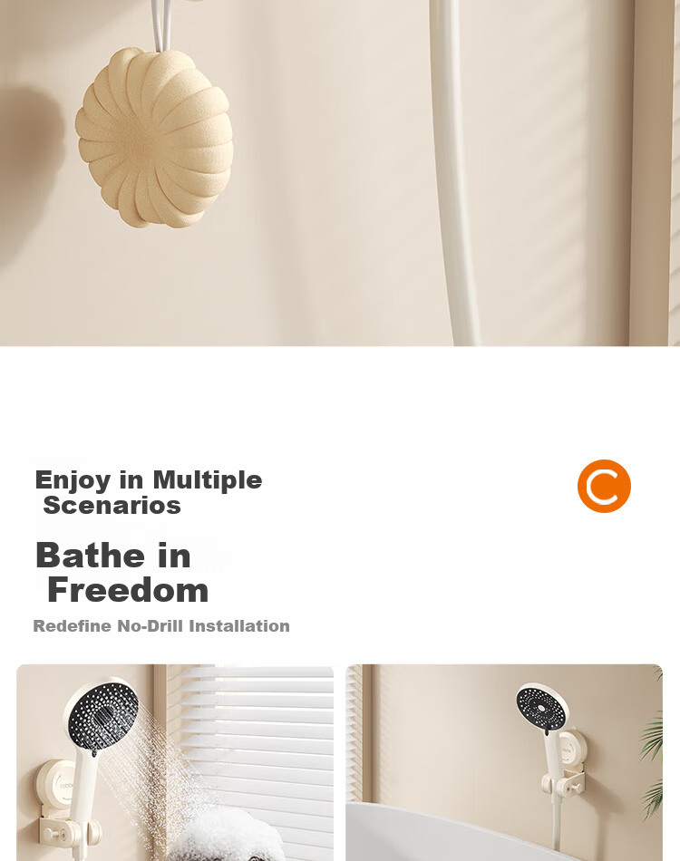 Kabe Suction Cup Shower Head Bracket Movable No-Drill Holder Child Shower Head Bathroom Fixing Tool 2