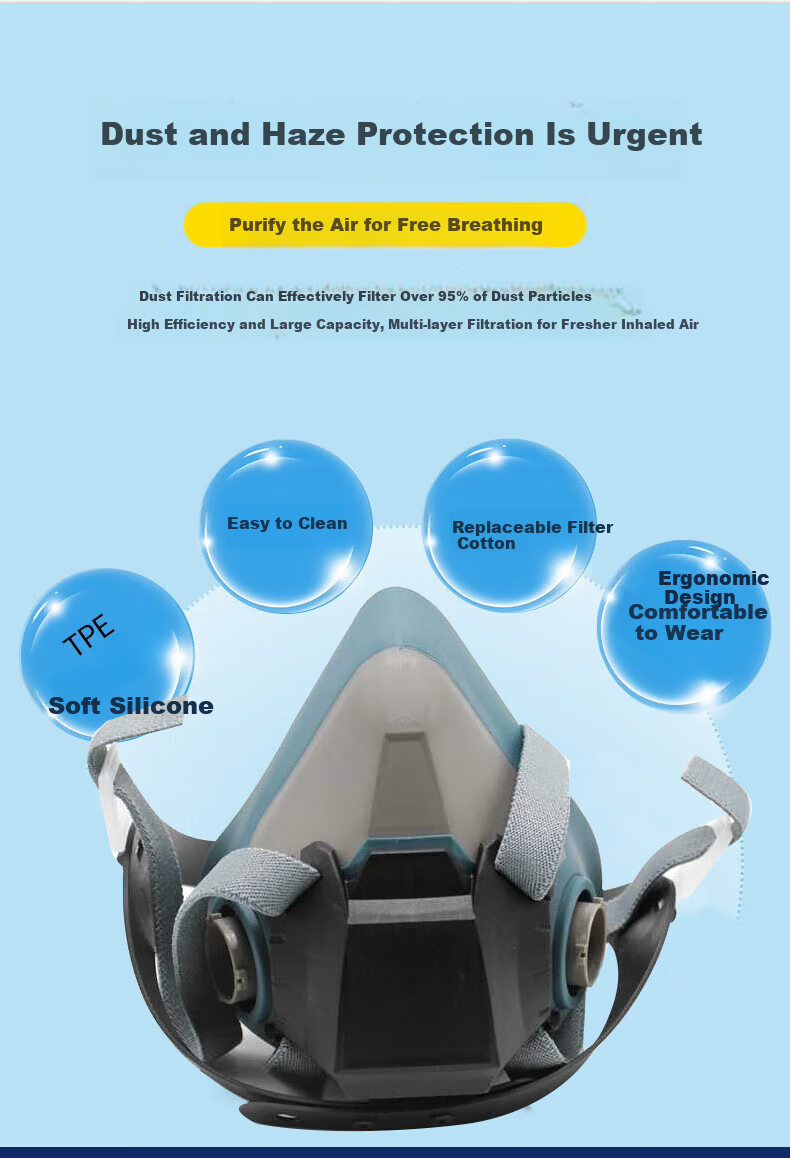 Leyoubaiyi Gas Mask, Silicone Protective Face Shield 7502, Dust And Benzene Organic Vapor Protection, Chemical Painting Printing Firefighting Mask, with A1 Filter Cartridge, Eight-Piece Set 3