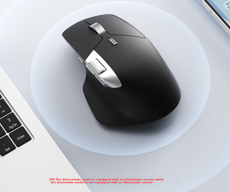 B.O.W Hangshi MD290L MAX Tri-Mode Wired Wireless Bluetooth Charging Mouse Laptop Office Ergonomic Silent Side Dual Scroll Wheel Mouse Silver Black 10