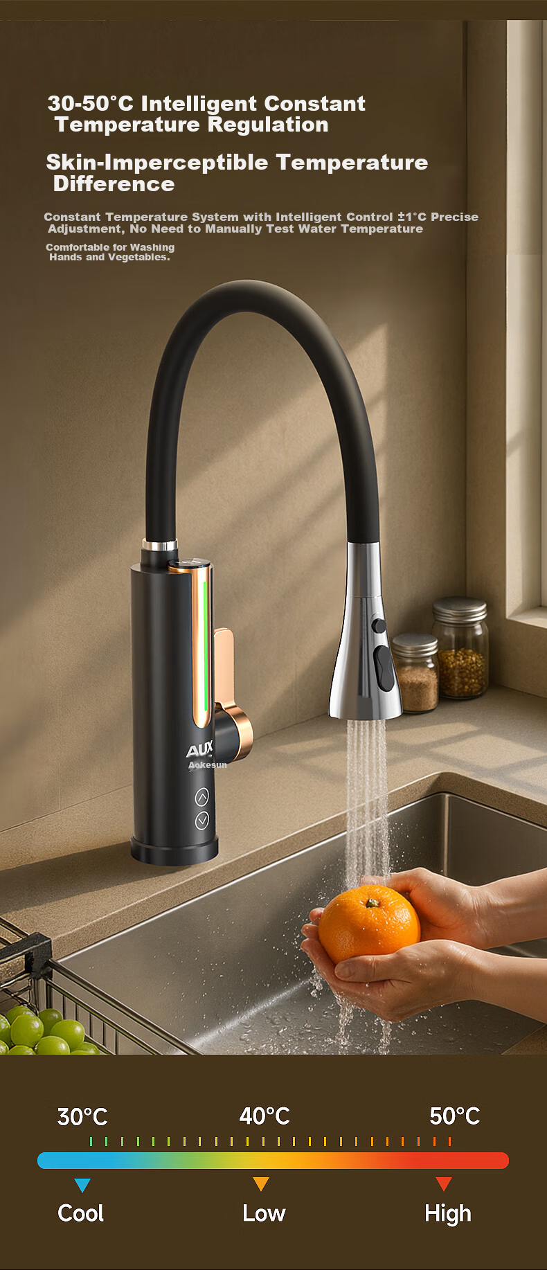 AUX Electric Instant Hot Water Faucet Dual-Use Kitchen and Balcony Heater Hot and Cold Water Heater 13