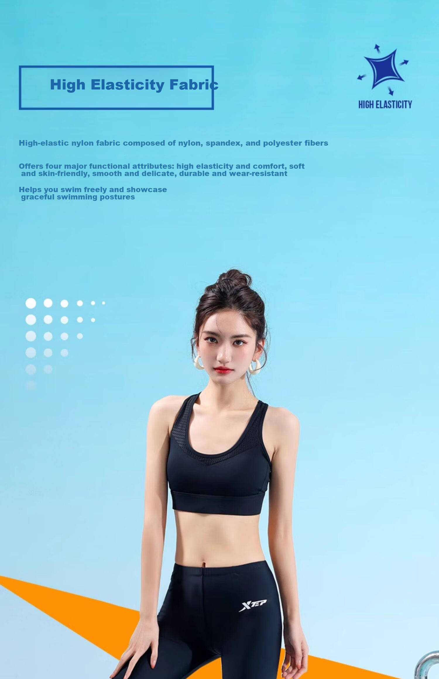 Xtep Women's Swim Shorts Slimming High-Waist One-Piece Tankini Swimwear Sports Training Bathing Suit 3