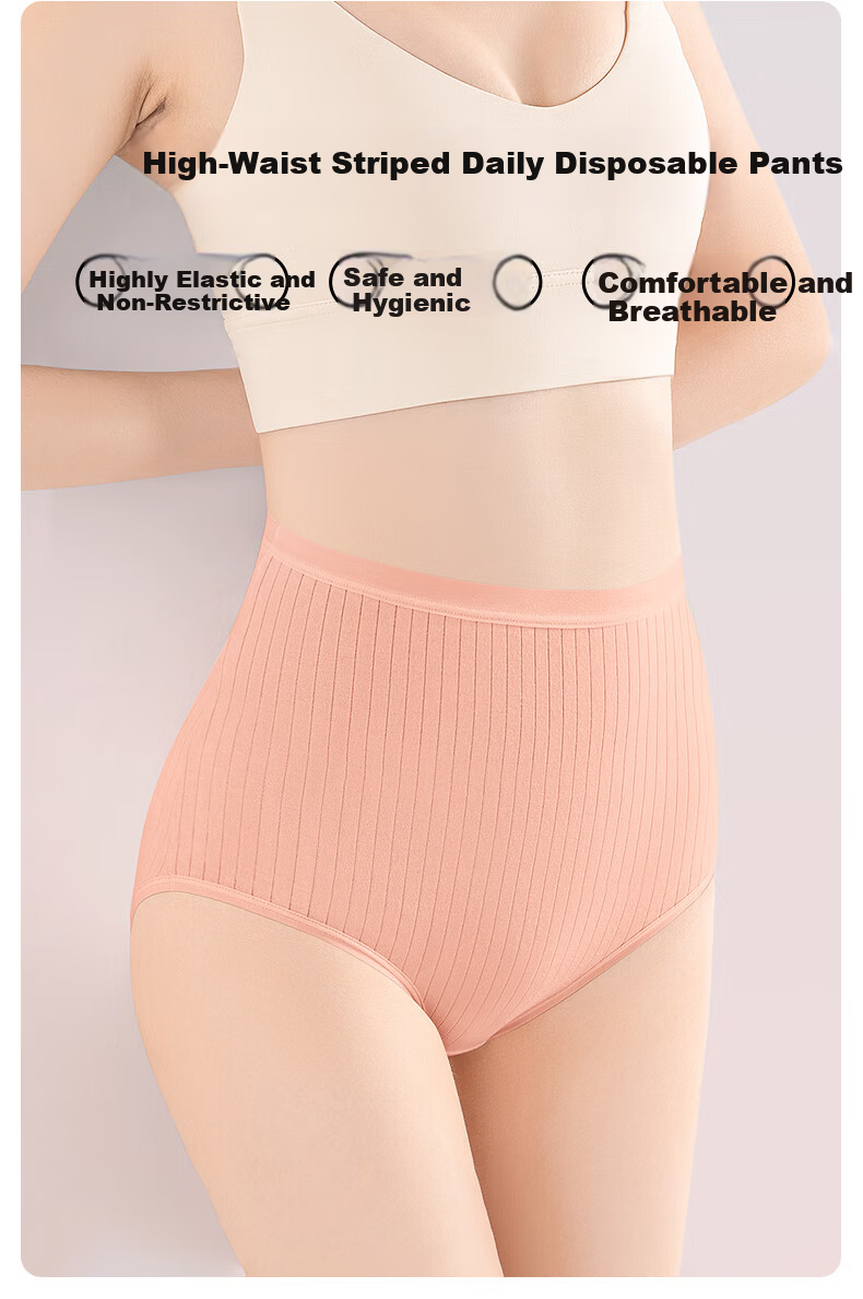 CHUYISHENG High-Waist Disposable Underwear for Women, Pure Cotton Daily Use, Maternity Plus Size, Individually Packaged, Sterilized, No Washing Required, 5 Pieces, 2XL 2