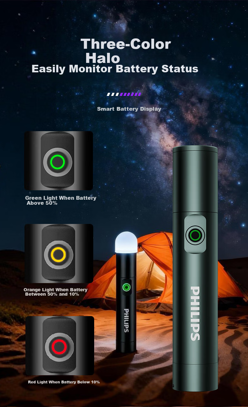 PHILIPS Ultra-Bright High-Intensity Flashlight with Five Color Light Sources, Long Battery Life, Outdoor Magnetic Camping Rechargeable Portable Home-Specific 5188 19