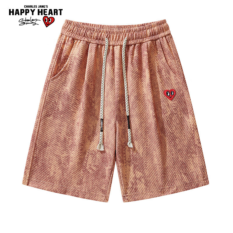 Charles Heart-Shaped Couple Style American High Street Tie-Dye Drawstring Design Casual Five-Point Shorts Lotus Pink M