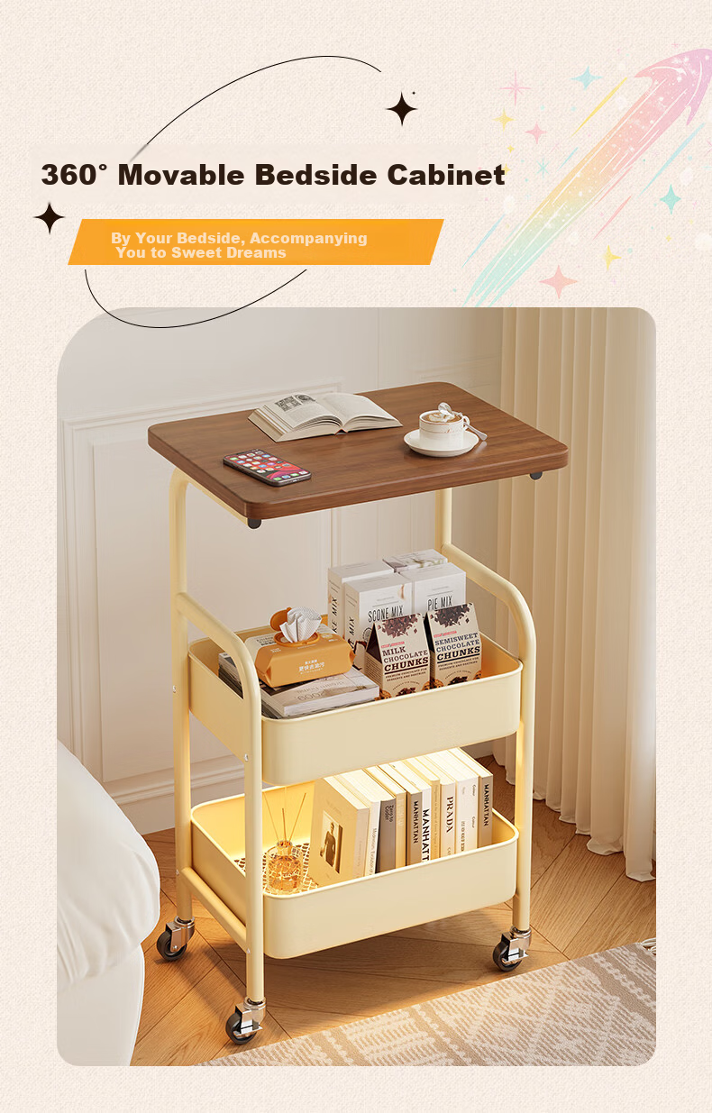 Shanshan Wooden Art Tea Table Small Living Room Bedside Cabinet Bedroom Mobile Storage Rack Home Side Table Small Cabinet 2