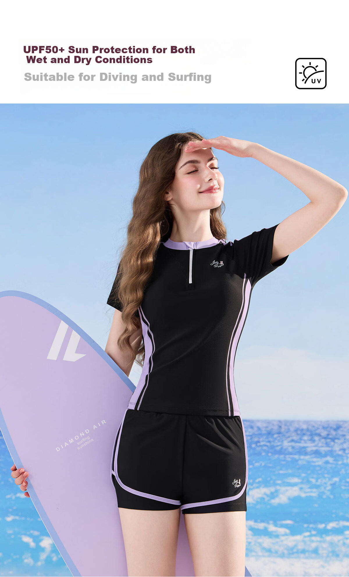 Disney Women's Two-Piece Swimsuit Set Beach Vacation Sun Protection Slimming Tummy Control Swimwear D16019S2G Black 2XL 7