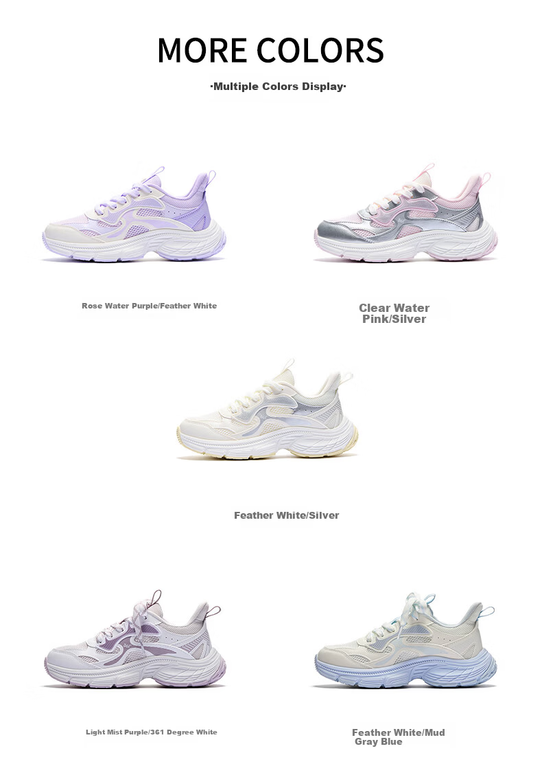 361° Kids Sports Shoes 2026 Summer Girls Lightweight Breathable Casual Dad Sneakers Pink Size 37 27