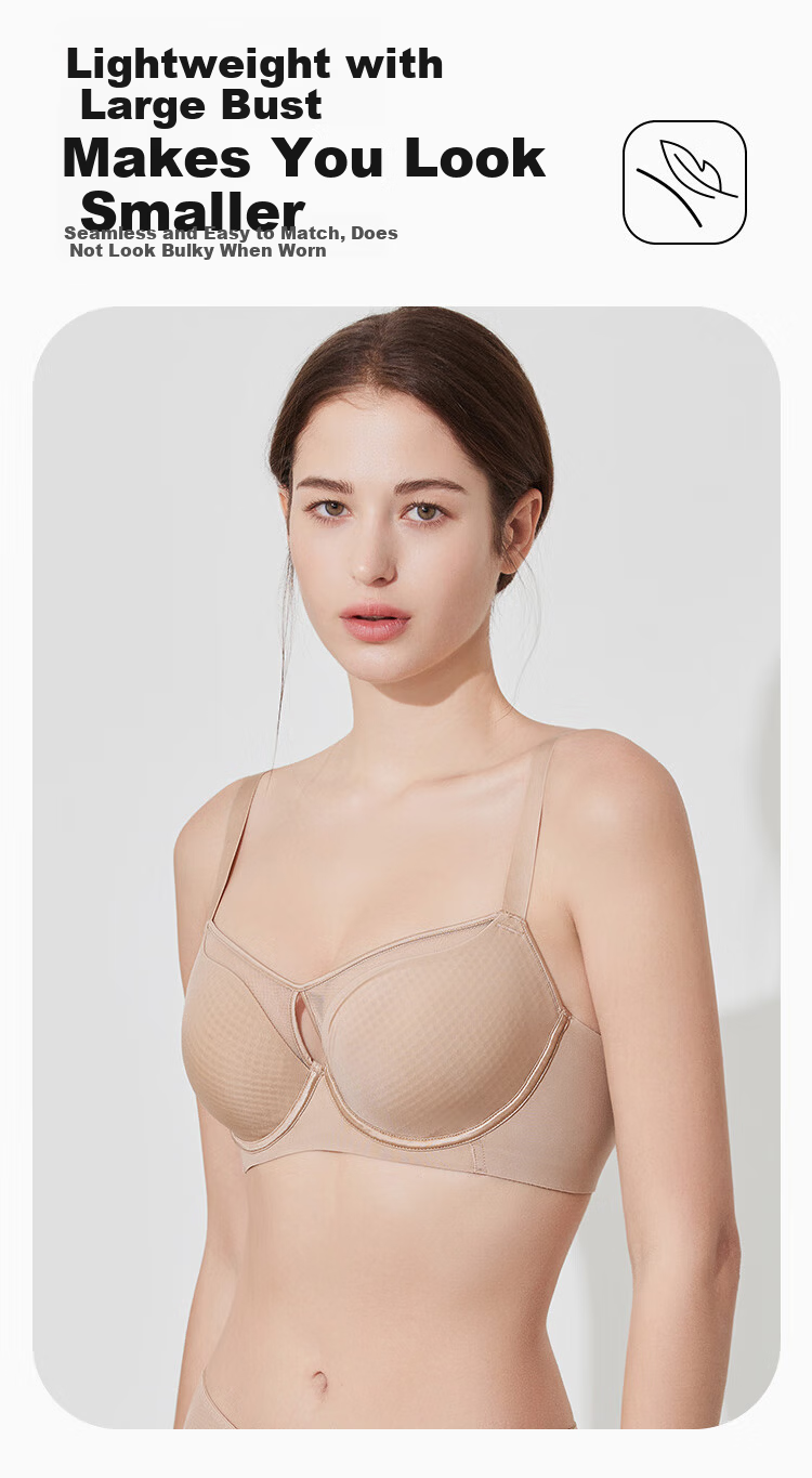 Ordifen 26 New Women's Underwear, Lightweight, Perforated Cups, Breathable, Smooth Surface, Seamless, Large Bust, Low-Collar Bra Set, XB4210 3