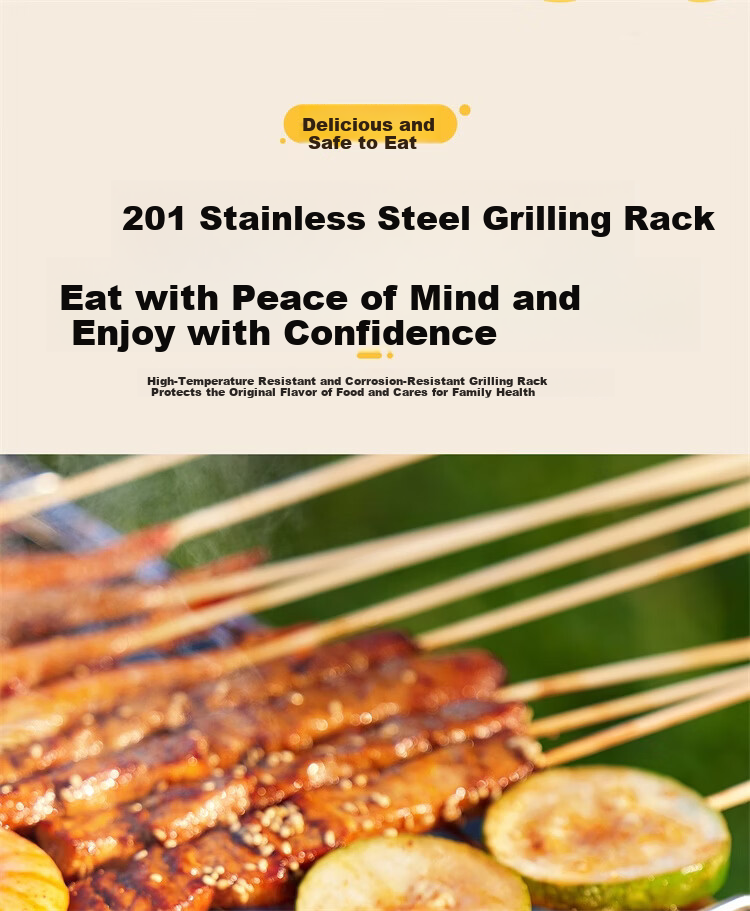 CAMELJEANS BBQ Grill Home Barbecue Rack Skewers Outdoor Camping Portable Charcoal Detachable 174BH05719 Black 14