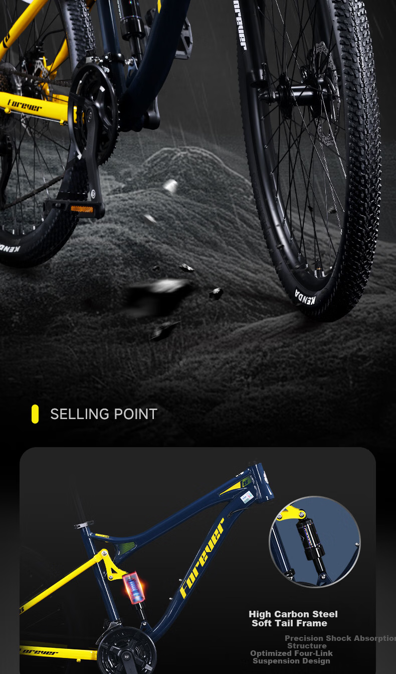 Forever Soft Tail Mountain Bike [Buy Today Ride Tomorrow] 24-Speed Starry Blue Hydraulic Disc Brake 26-Inch 3