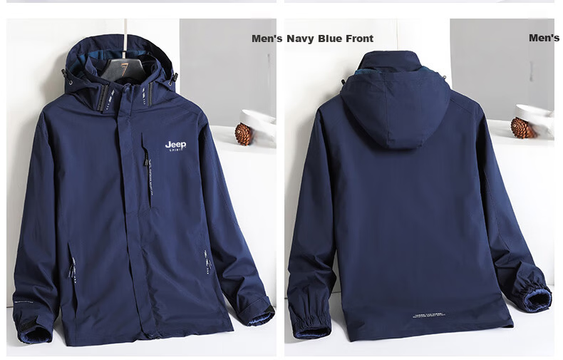 JEEP SPIRIT Men's Autumn Winter Hooded 3-in-1 Windproof Mountaineering Jacket Navy Blue 2XL 11