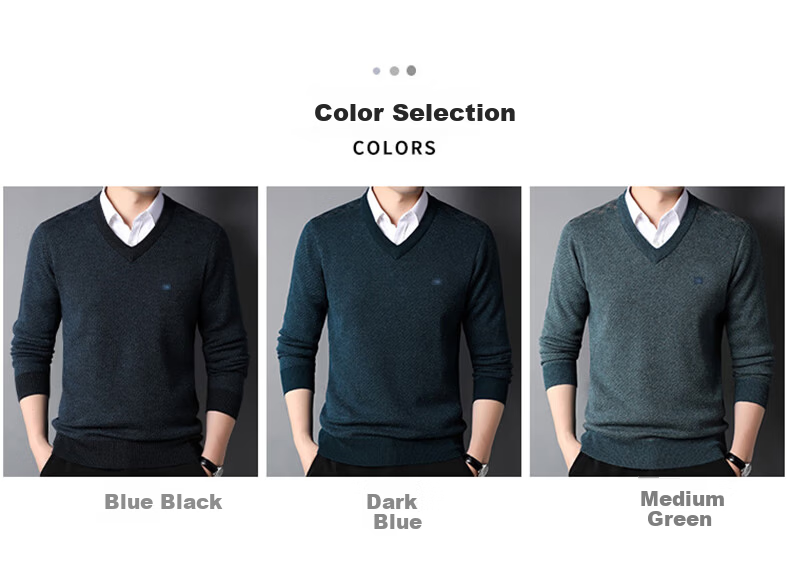 Hengyuanxiang 100% Pure Wool Men's V-Neck Thick Sweater Heart-Shaped Collar Men's Wear 15213601 Medium Green 185/100A 2