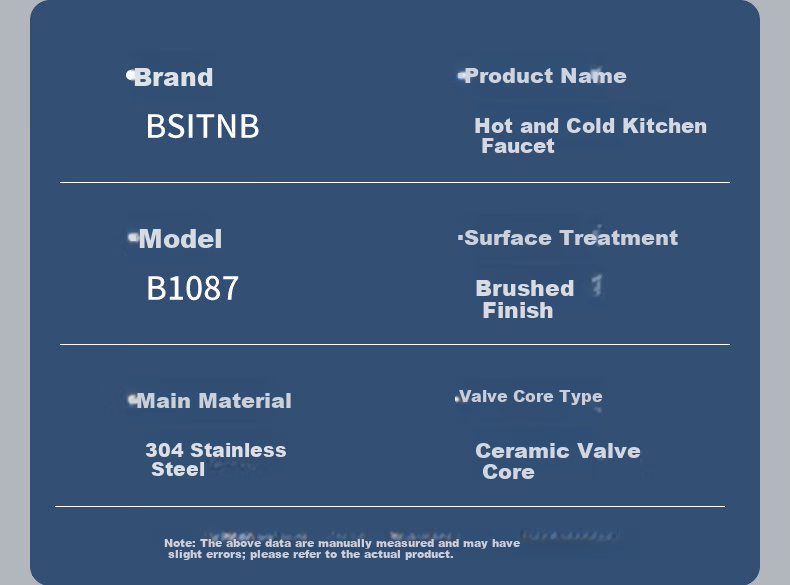 BSITN 304 Stainless Steel Kitchen Faucet Sink Vegetable Washing Basin Dishwasher High Polish Dual Temperature Hot and Cold Rotatable Faucet B1087 16