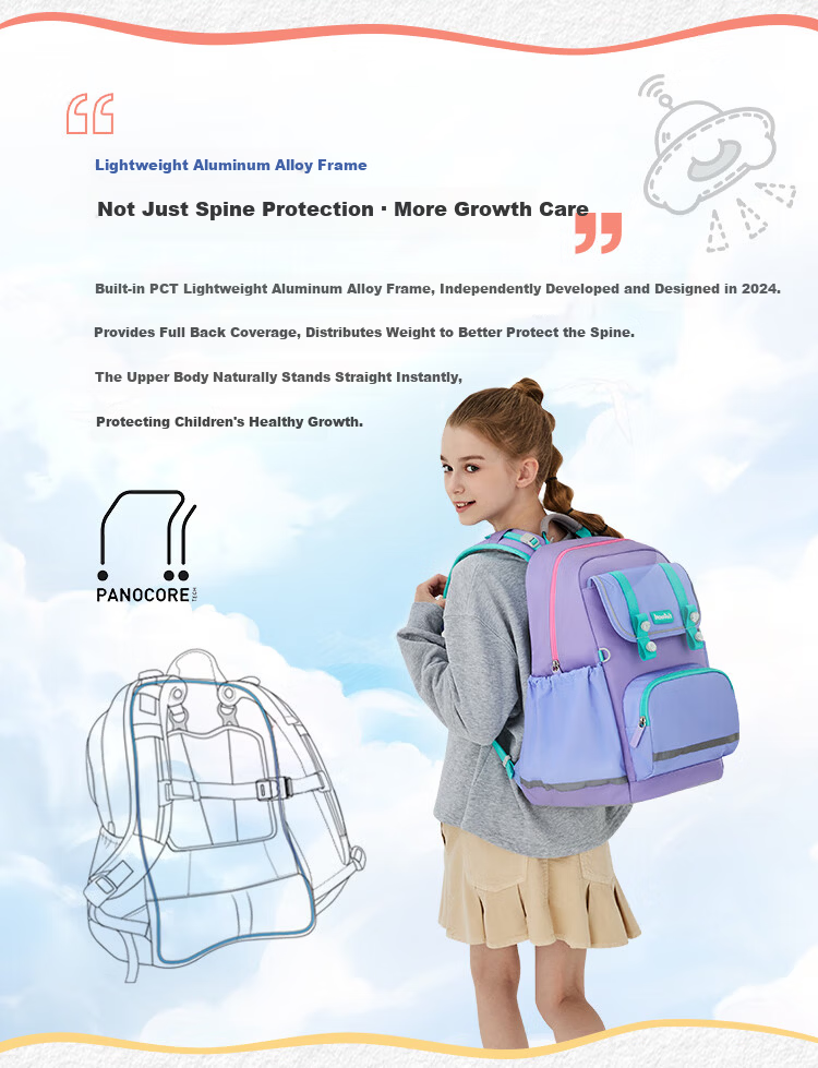 MoonRock PCT Flagship Model Primary School Children's Backpack Large Capacity Bag for Grades 3-6 Poseidon Blue 16