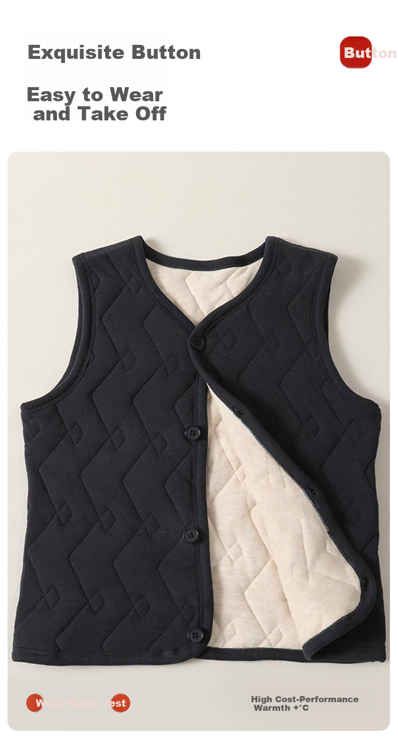LangSha Men's Thermal Vest Fleece Lined Thickened Autumn Winter Wool Blend Middle-aged and Elderly Cardigan Vest Dad Warm Sleeveless Jacket 10