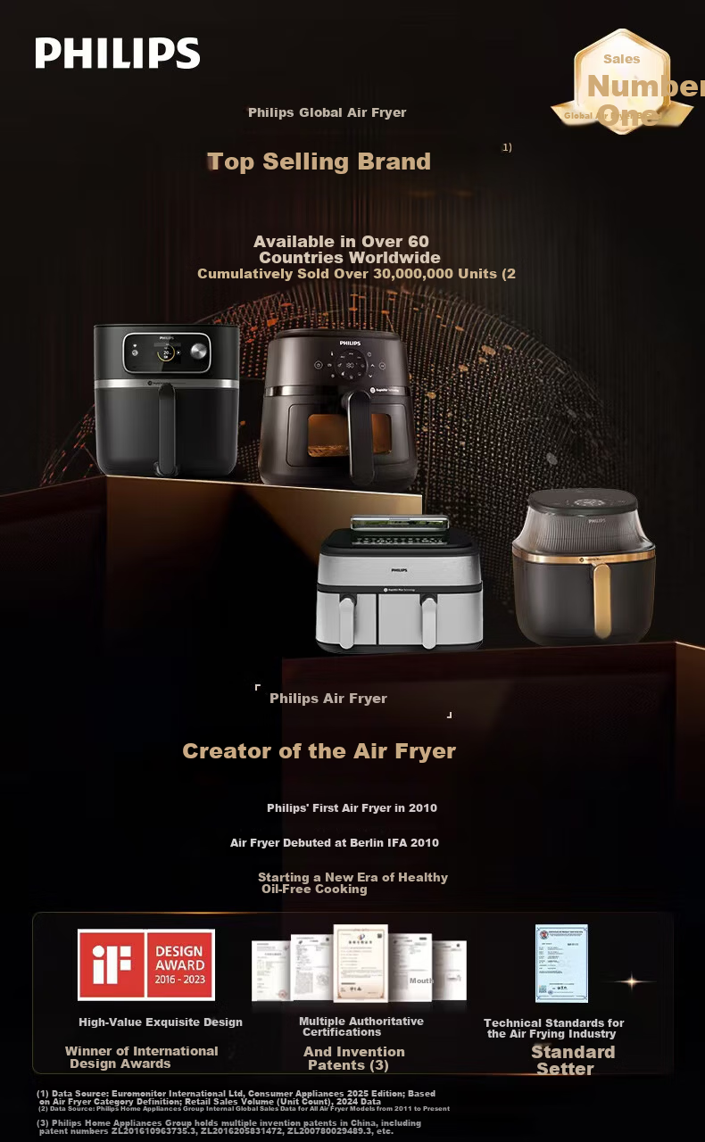 PHILIPS Double-Layer Stackable Air Fryer 10L Large Capacity Home Use Upper and Lower Double-Layer Visible Panoramic Skylight Air Fryer 2025 New Model NA462 Gift Included 8