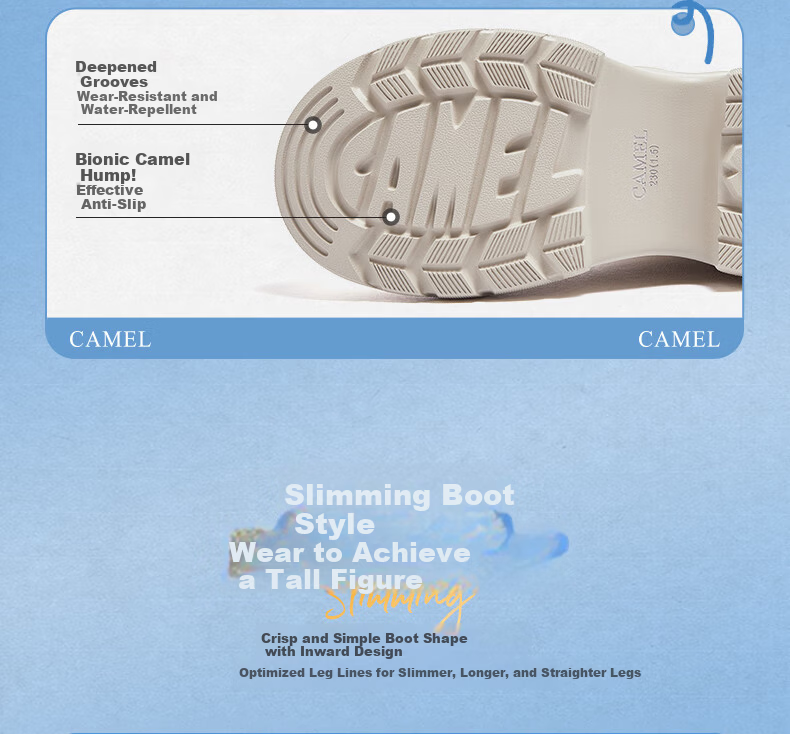CAMEL Rainbow Rain Boots Women Lightweight Outdoor Casual Long Boots L25W577028 Coffee Color Size 37 18
