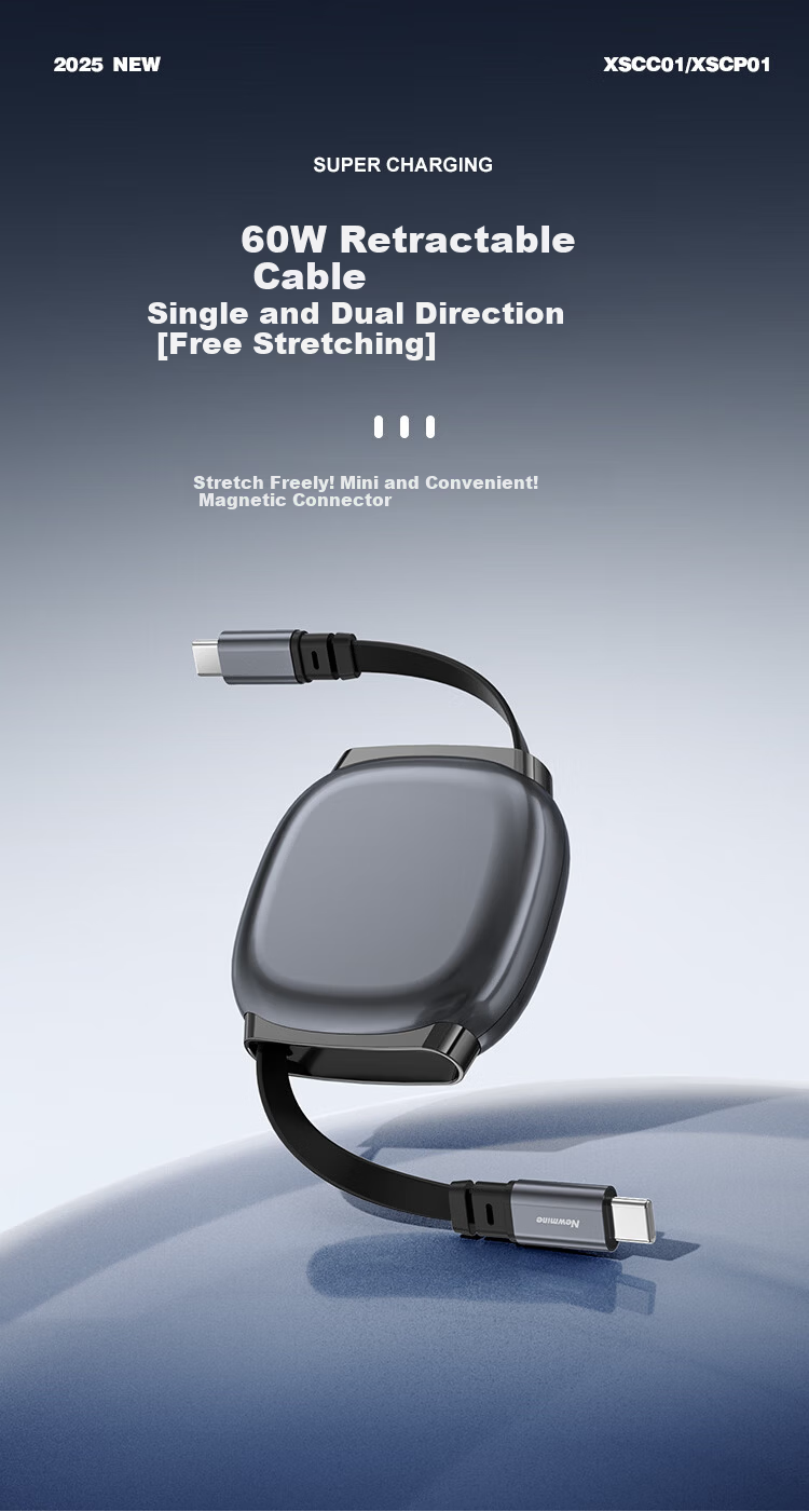 Newmine Type-C PD60W Retractable Fast Charging Cable for Apple iPhone 15/16, Huawei, Honor Smartphones, Tablets, Laptops - Milk Tea Color 1