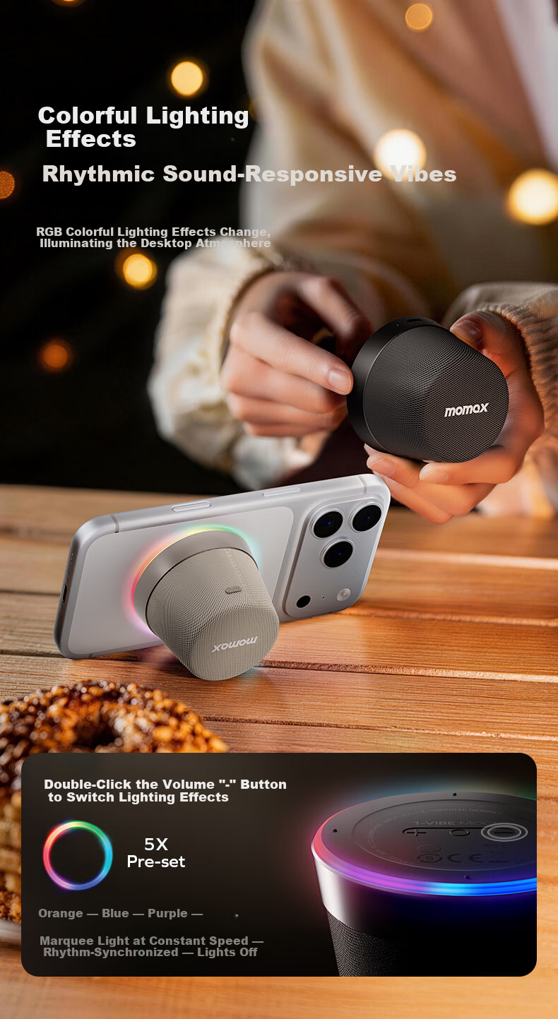 MOMAX Waterproof Magnetic Bluetooth Speaker Portable Mini Wireless High-Quality Sound Music Player for Bathroom Home Indoor Outdoor Desktop Gift for Couples 3