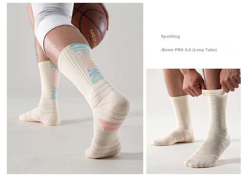 SPALDING Beam Pro 2.0 Men's Basketball Socks Thickened Towel Bottom Non-Slip Long Tube Elite Youth Sports Socks Black Gray 13