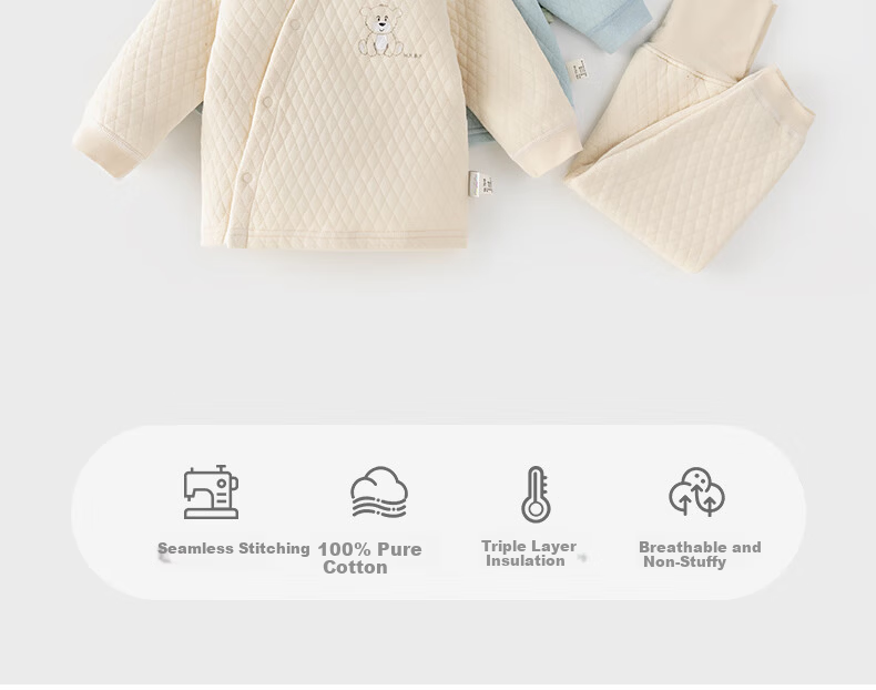 Huanxixiaoxiong Baby Clothes, Infant Winter Underwear Set, Children's Pajamas, Autumn And Winter Three-Layer Warm Pure Cotton, Belly Protection, High-Waist Set 2