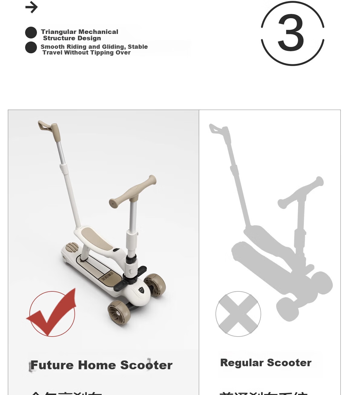 BEIESTATE Supreme Pro 7-in-1 Scooter Foldable Kids Scooter for Ages 1-3-6 Birthday Gift Mica Gray 13