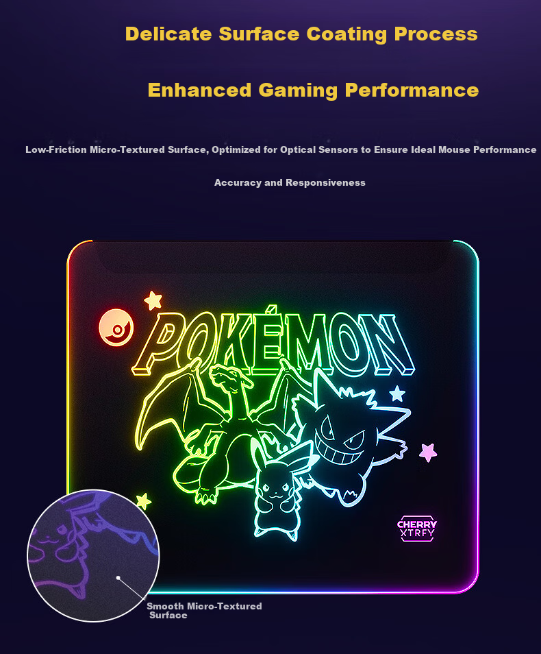 CHERRY Large Gaming Mouse Pad, E-Sports Mouse Pad, Pikachu Mouse Pad, Computer Desk Mat, IP Collaboration, 480*400*4mm 7