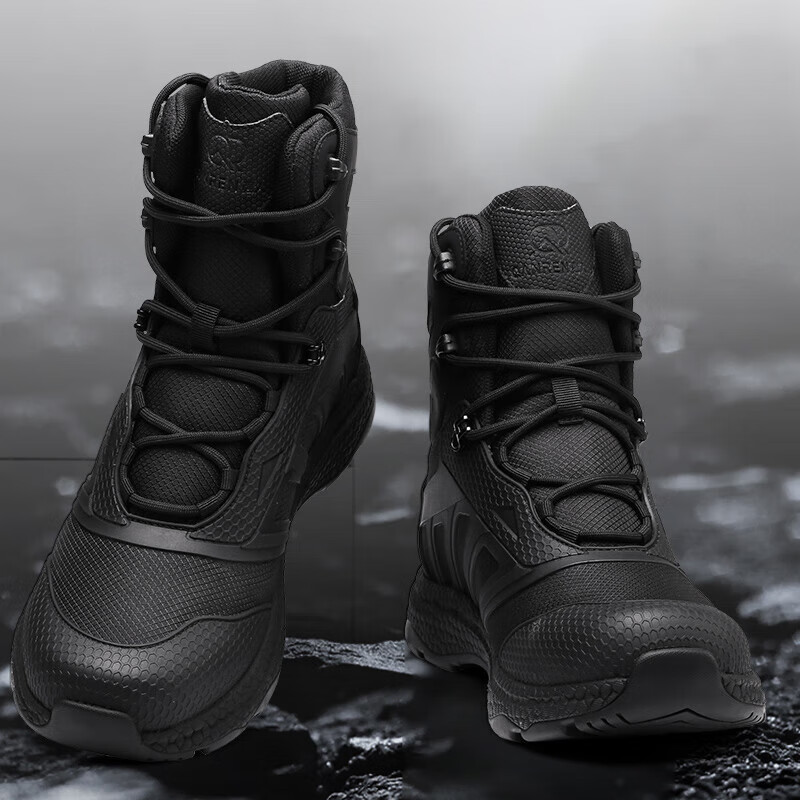 Qiangren Anti-Puncture Men's Boots, 3515 Breathable Shock-Absorbing Sneakers, Water-Resistant Outdoor Training Boots, JDS79X, Black, Size 40