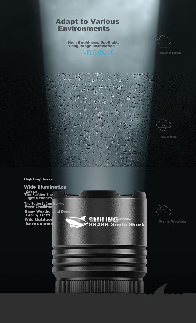 Smile Shark 717 High-Power Flashlight Ultra-Long Battery Life Outdoor Survival Bright 200000 Lumen Laser Beam 7
