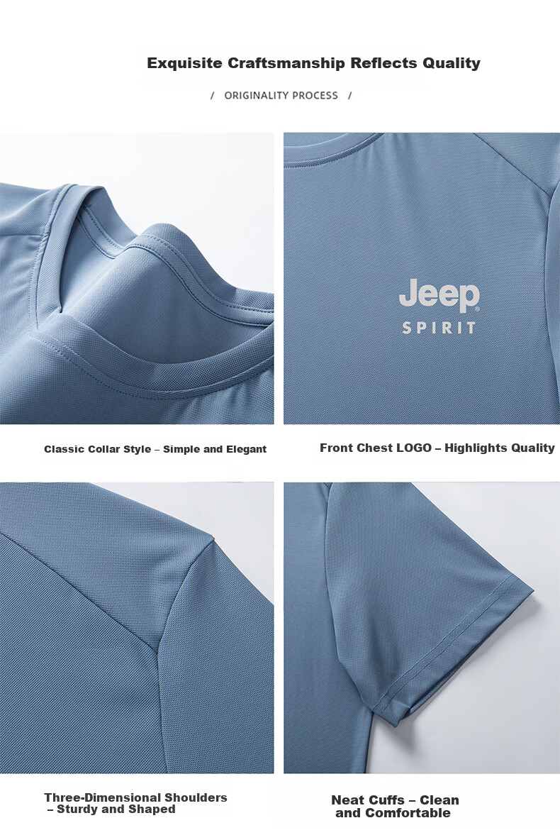 JEEP SPIRIT Men's Short Sleeve T-Shirt Summer Ice Silk Running Fitness Sports Quick-Dry Breathable Top White M 7