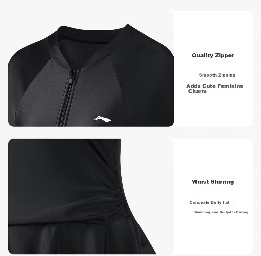 LI-NING Plus Size Women's Slimming Tummy Control One-Piece Swimsuit 2026 New Large Size Adult Hot Spring Swimwear for 200 Jin 22