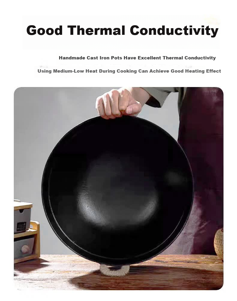 Gosden Cast Iron Wok Traditional Round Bottom Crackle Pattern Large Belly 40cm 4
