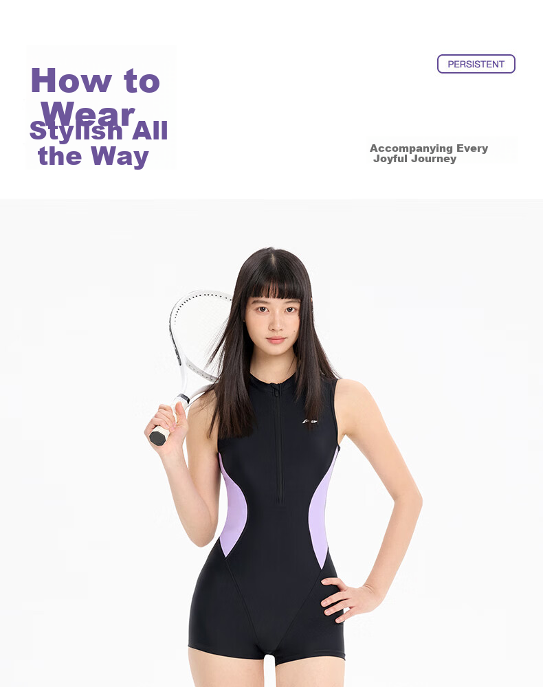 LI-NING Women's Premium 2026 New One-Piece Square-Leg Specialized Sun-Protective Racing Swimsuit 1332 Deep Purple XL 17
