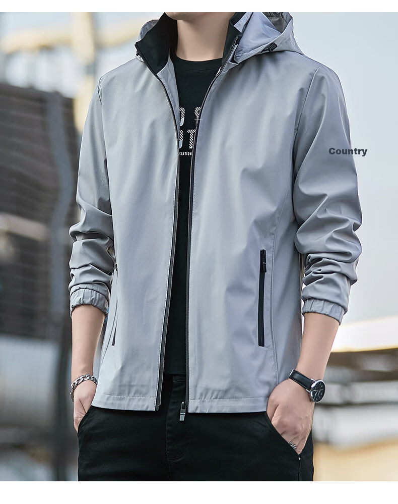 ROMON Men's Jacket Spring Autumn Trendy Youth Business Casual Hooded Coat Black 3XL 2186 12
