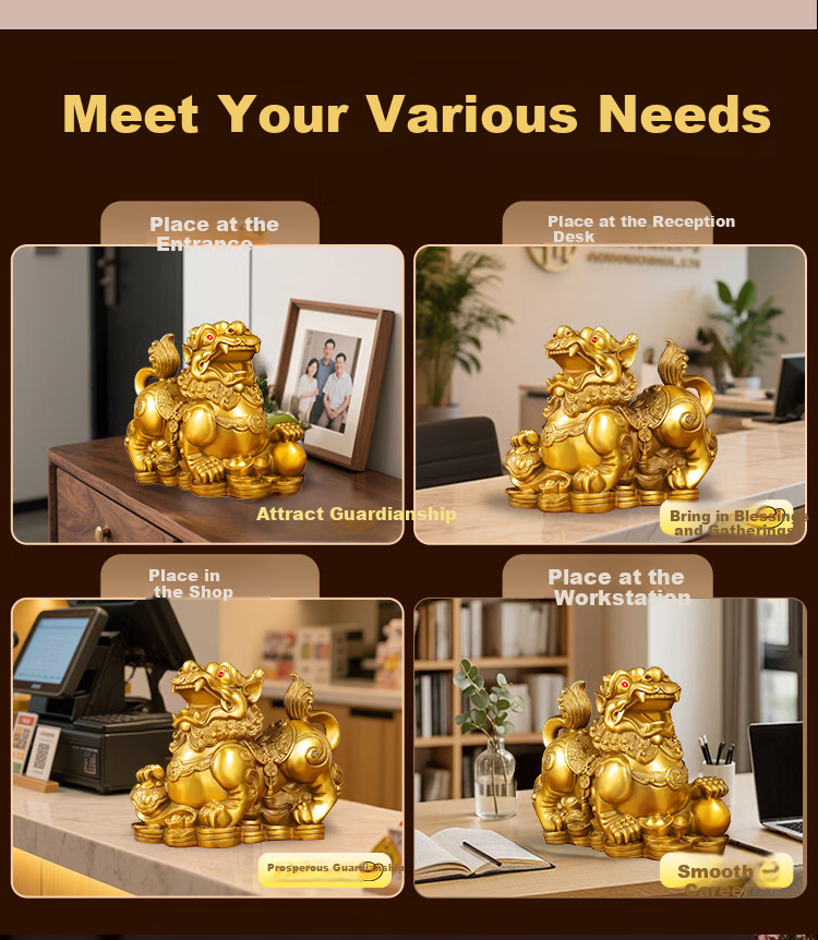 Bin Yue Brass Pixiu Figurines Male and Female Pair Large Treasure Bowl Set Home Living Room Entryway Housewarming Gift 13