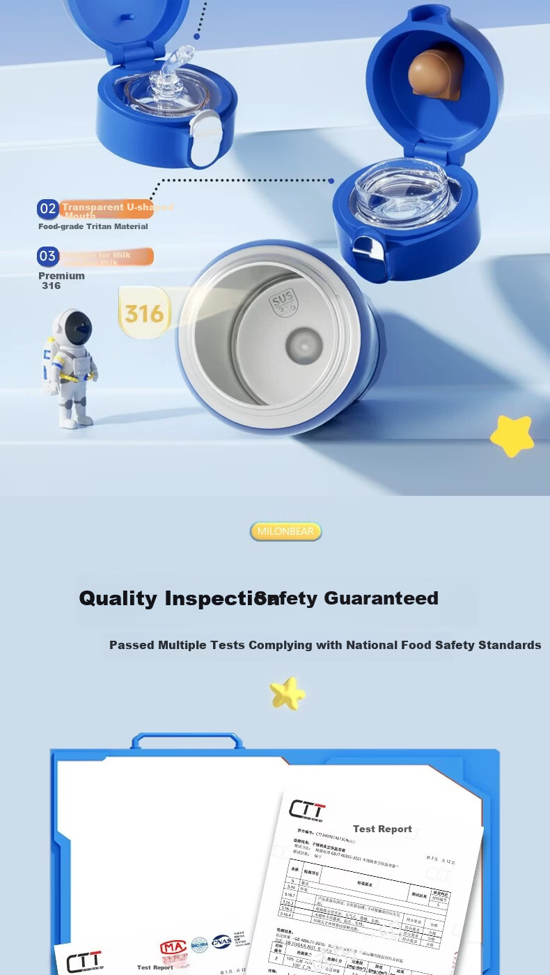 Milun Bear Kids Insulated Bottle 316 Food Grade Stainless Steel Vacuum Straw Direct Drinking Dual Use Water Cup for Elementary School Boys 13