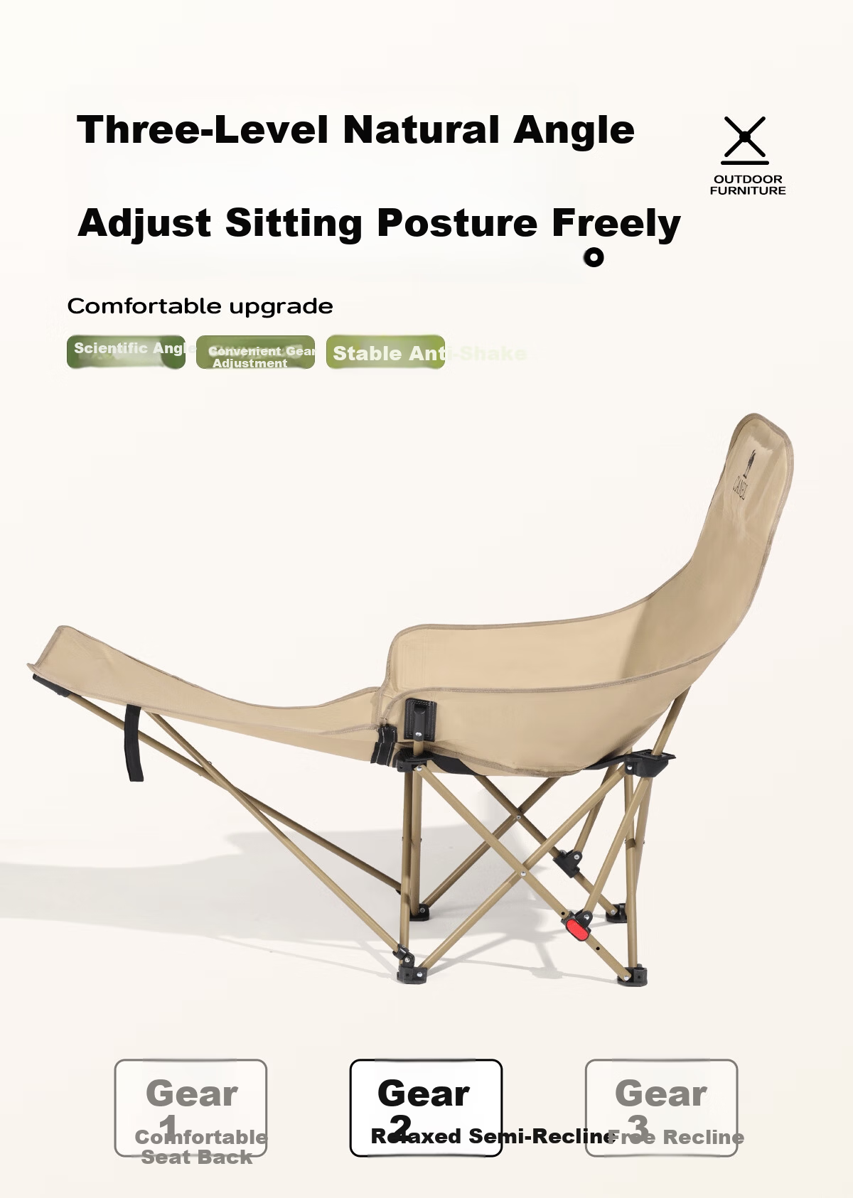 CAMEL Outdoor Folding Chair Moon Chair Adjustable Recliner Portable Lazy Camping Chair Office Nap Chair 3022 4
