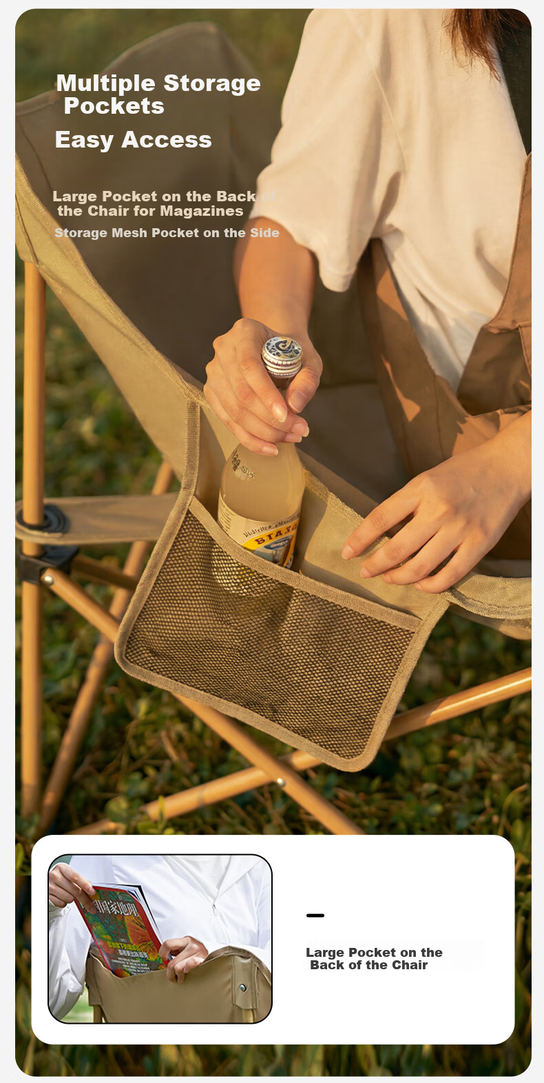 MOBIGARDEN Moon High Back Chair Outdoor Camping Folding Portable Lazy Chair NX25665051 Fine Sand Yellow 3