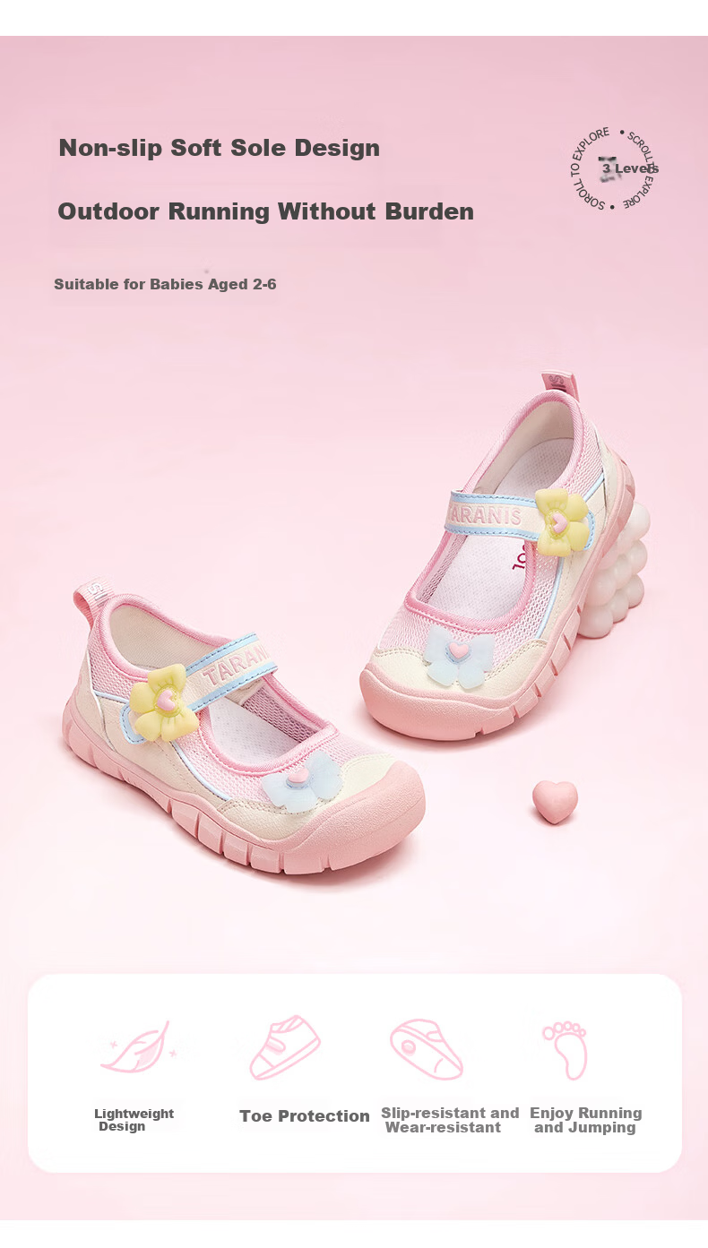 TARANIS Spring Summer Girls' Breathable Mesh Sports Sandals Sweetheart Princess Mary Jane Kindergarten Shoes White/Pink Size 28 2