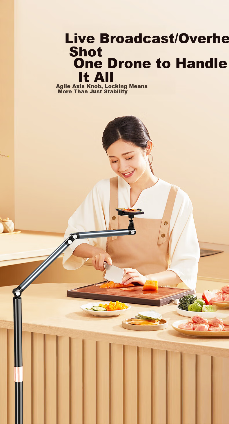 Jimantu Mobile Phone Stand Floor Live Streaming Stand Lazy Holder Multifunctional 360° Adjustable Height Adjustable Tilt Rotating Photo Video Support Bracket 4