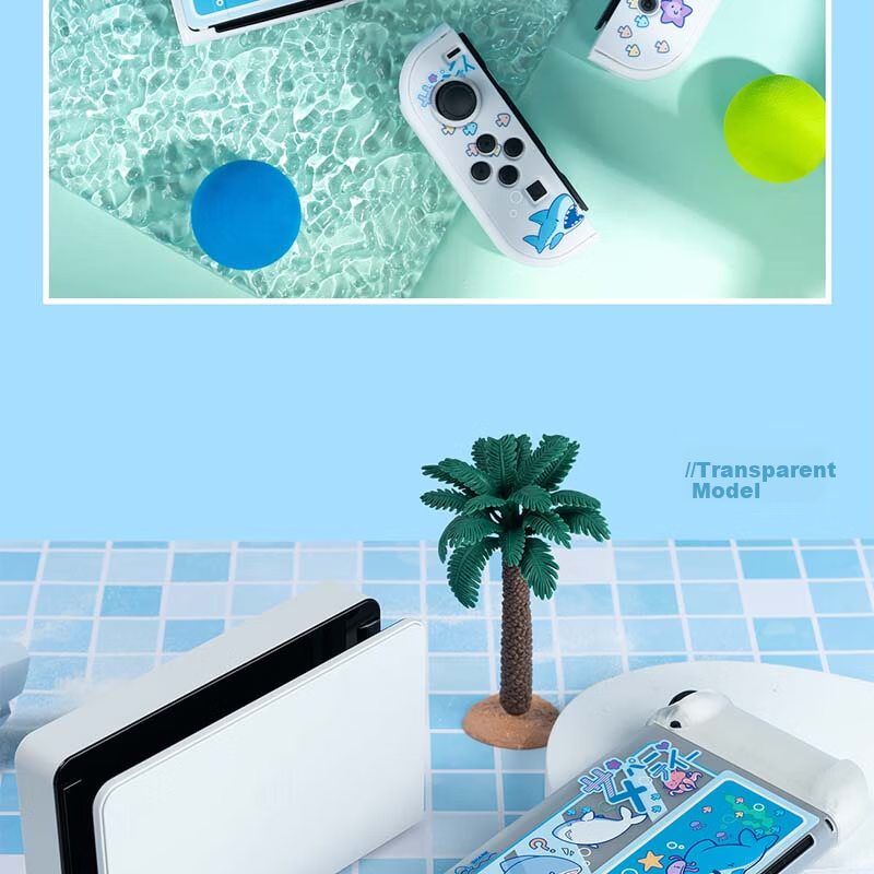 Jixiang Swtich OLED Protective Case, Game Console Cover, Moon Landing Plan Detachable Transparent Shockproof Hard Shell, Handheld Case with Direct Plug-In Base, Switch Protective Case 6