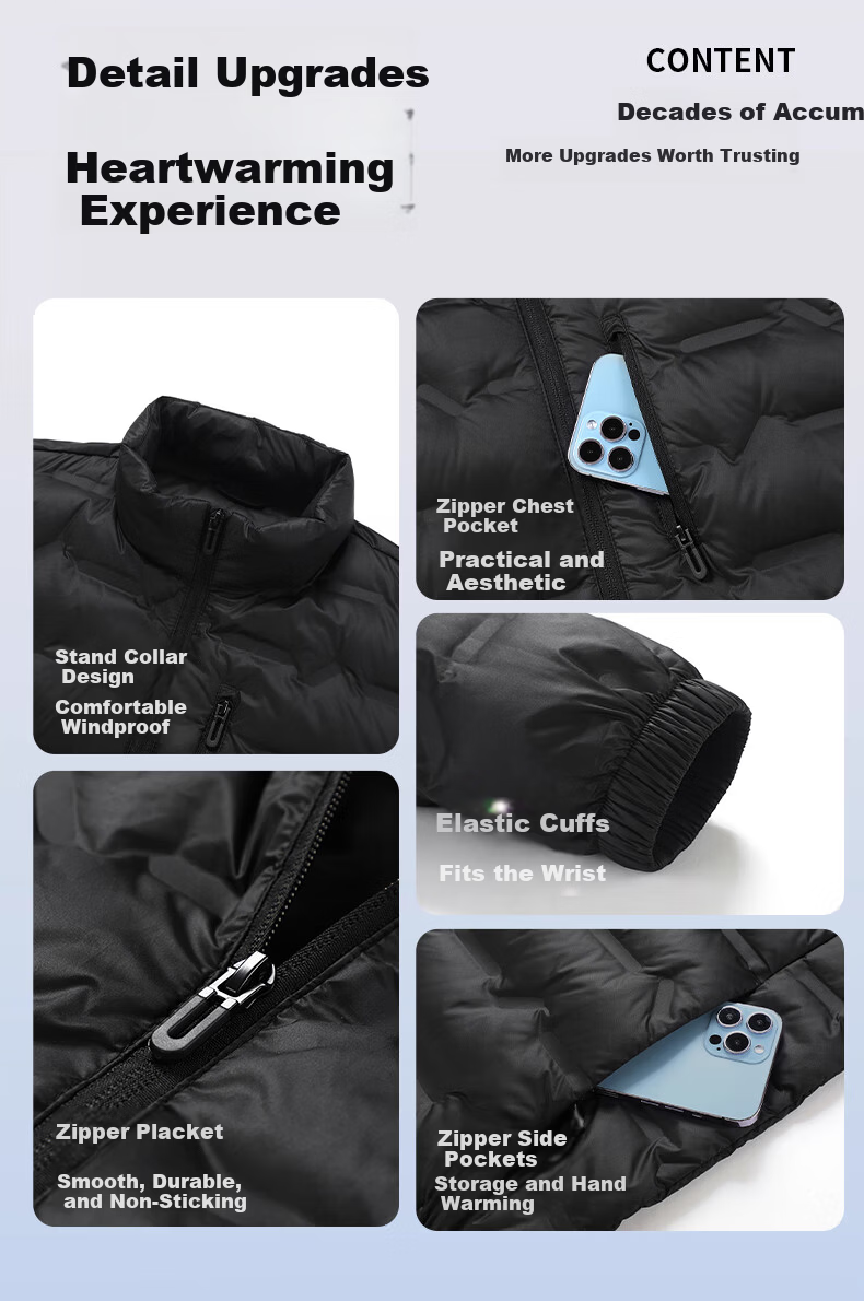 ROMON Men's Casual Workwear Down Jacket Cold-Resistant Warm Autumn Winter Stand Collar Business Coat Black 2XL Model 9968 8