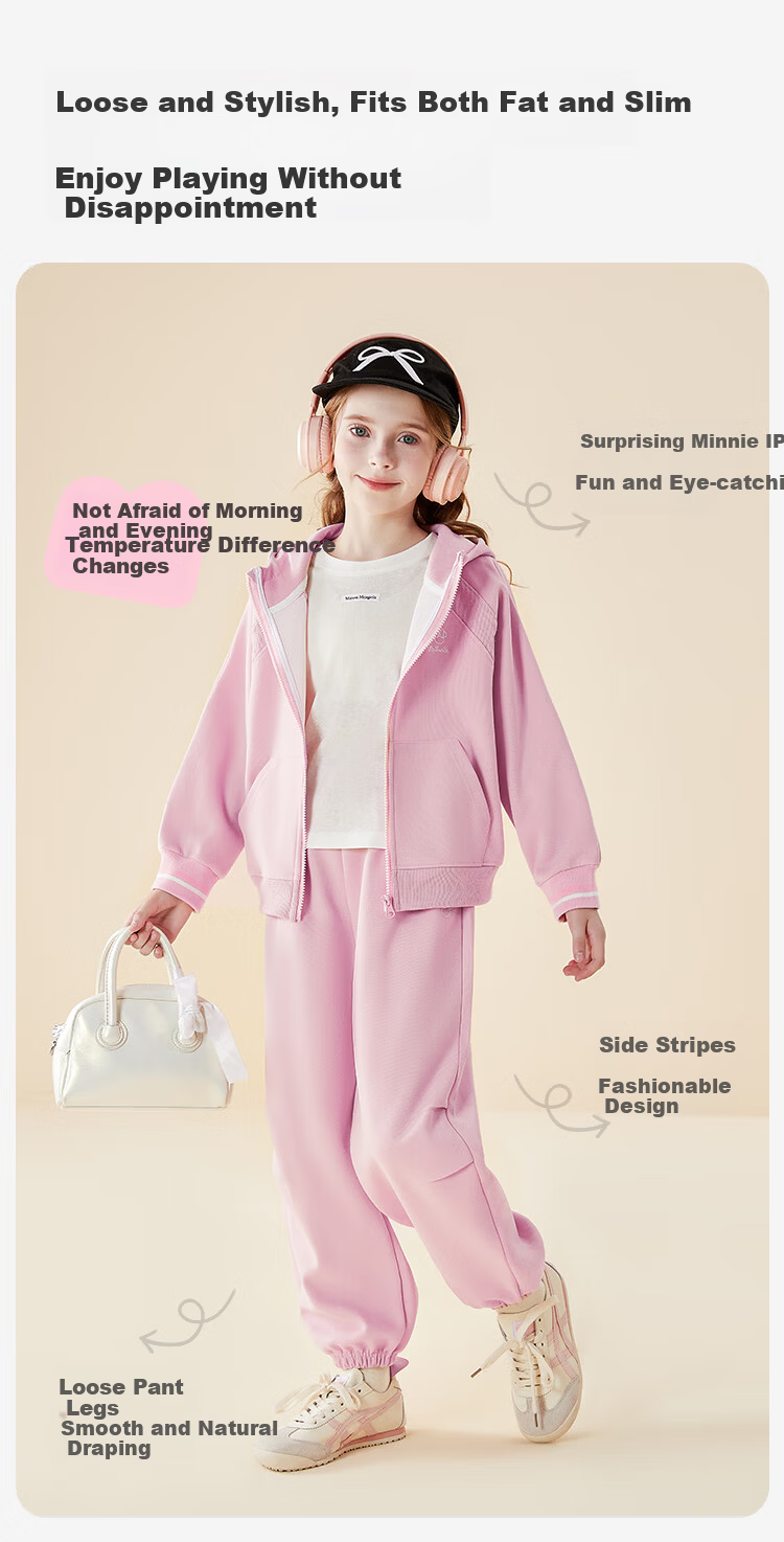 Disney Girls' Sports Set Spring Stylish Two-Piece Children's Outfit DY160083 Moon Shadow Gray 120 3