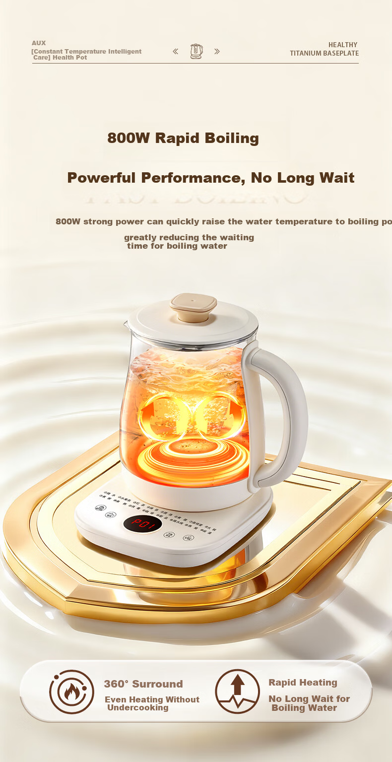 AUX 1.5L Automatic Health Pot Electric Tea Kettle 24H Reservation Multi-Function Smart Temperature Control Flower Tea Maker with 316 Base 8