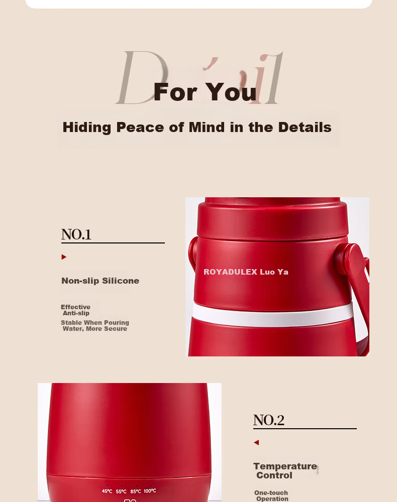 ROYALTY LINE Portable Electric Kettle Travel Hotel Electric Water Boiler Thermostatic Outdoor Insulated Health Electric Stew Cup 600ml Victory Red 26