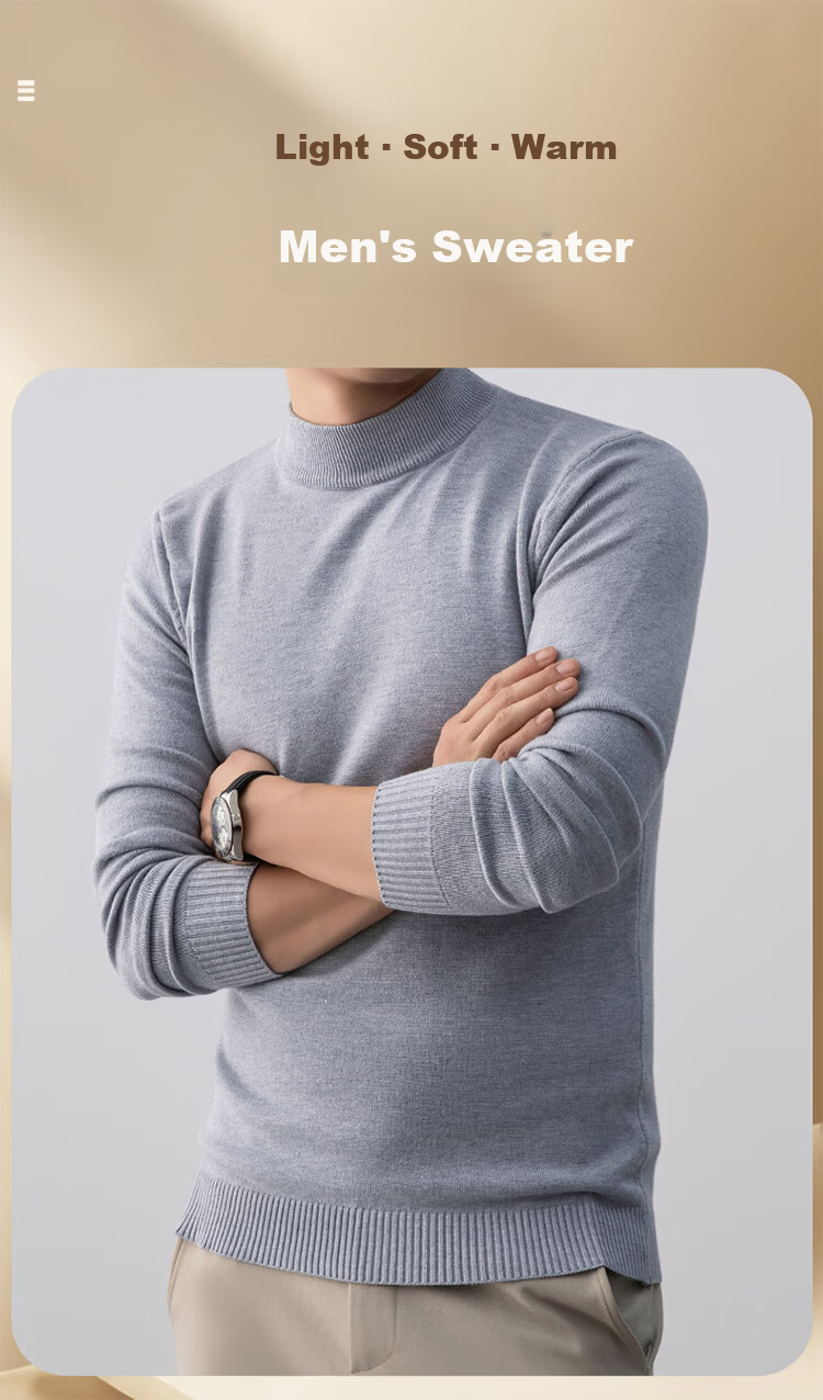 ROMON Men's Half Turtleneck Sweater Autumn Lightweight Warm Comfortable Knit Pullover Mid-Young Base Layer Winter Wear Size M Blue 1