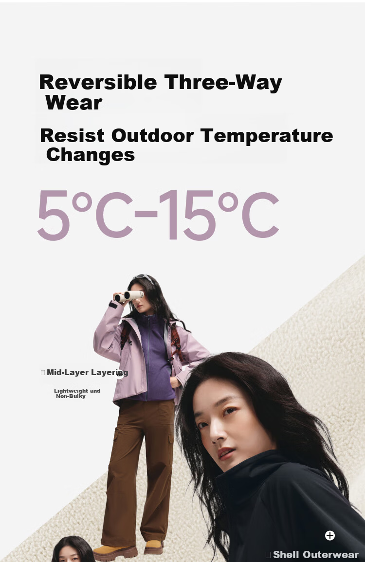 Beneunder Women's Coat Double-Sided Fleece Windproof Outdoor Autumn Winter Softshell Fleece Gray-Black M 4